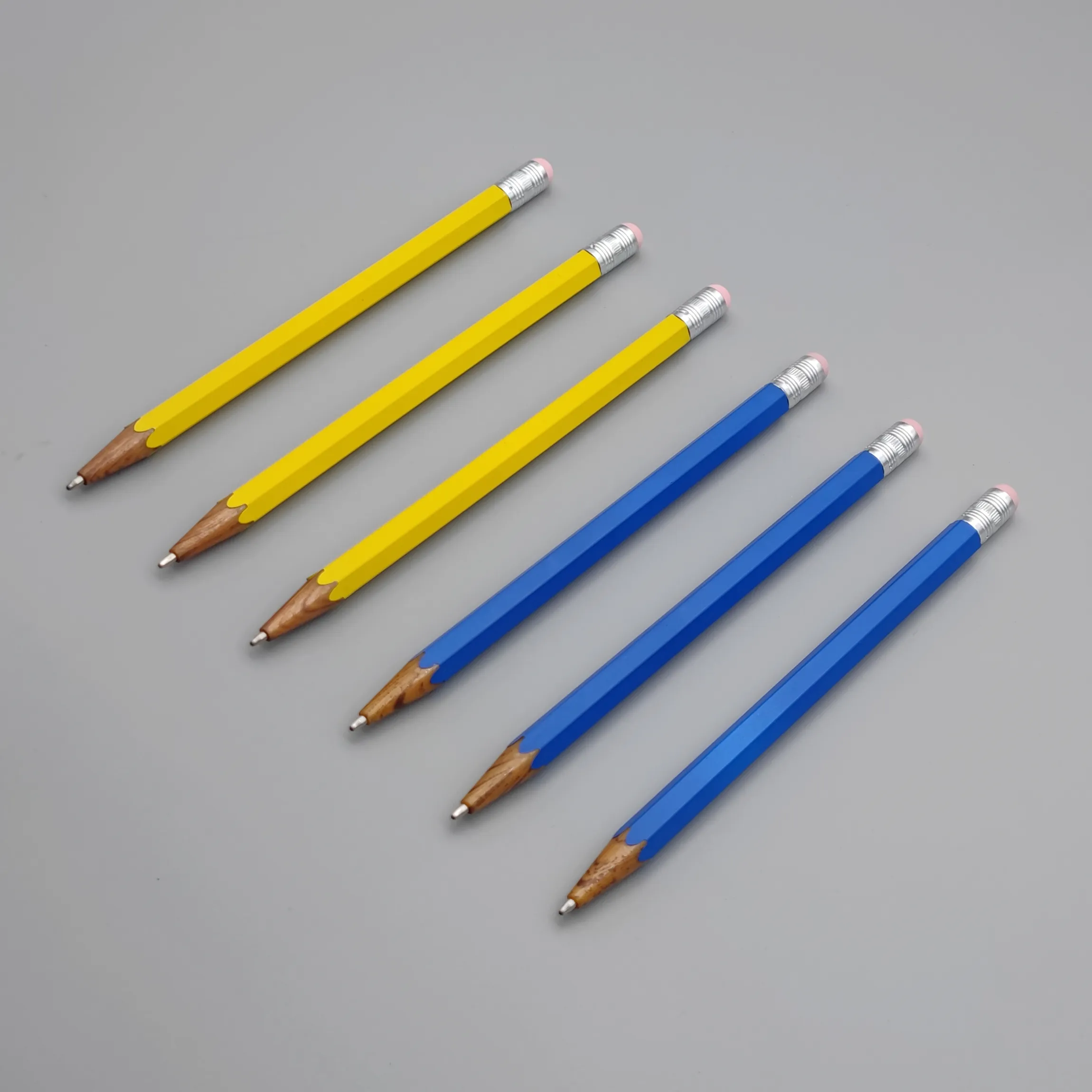 Good quality promotional logo plastic art custom rotating pen blue and yellow ballpoint pen