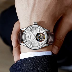 นาฬิกา AESOP Flying Tourbillon สำหรับผู้ชาย ระบบ Skeleton Tourbillon กลไกจักรกล นาฬิกาข้อมือผู้ชาย กระจกแซฟไฟร์ รุ่น 7041 แบบดรอปชิปปิ้ง - Product Image 5