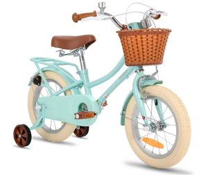 STITCH MANCHI 12-16 Zoll Kinderfahrrad mit Stahlrahmen, Korb, Federgabel und Stützrädern für 2-9 Jährige (Grün & Rosa) - Product Image 4