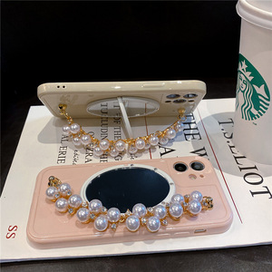 Funda de teléfono móvil con espejo y cadena de perlas, para <span class=keywords><strong>iPhone</strong></span> <span class=keywords><strong>7</strong></span> <span class=keywords><strong>plus</strong></span> 12 11 pro max xr xs max, espejo de <span class=keywords><strong>cristal</strong></span> para chicas - Product Image 5