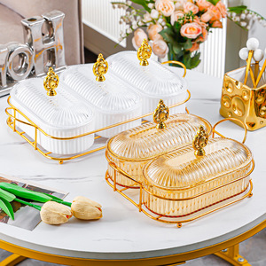 Boîte de rangement rectangulaire pour fruits secs avec compartiments, plateau de présentation en verre transparent pour bonbons et en-cas, pour salon, table basse, maison - Product Image 2