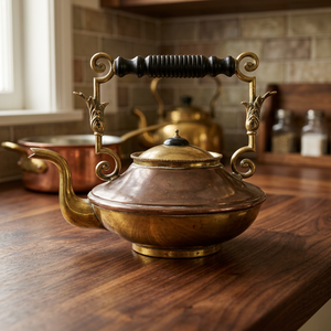 Théière vintage en métal avec couvercle et poignée ornée, bouilloire à eau - Product Image 4