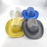 Cappello da Cowboy Occidentale in EVA con Paillettes di Alta Qualità, LED RGB Impermeabile, a Batteria, per Spettacoli, Feste, Festa del Papà