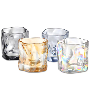 Verres à whisky anciens uniques de 8 oz pour bar à domicile, verres irréguliers pour whisky, scotch, cocktail, verre à café ondulé avec paille - Product Image 2