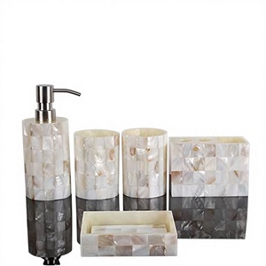 Traditional Metal Five-piece Eco-Friendly Luxury Bathroom <b>Accessory</b> Set Bowl Inspired by Heritage Craft and Art - Product Image 1