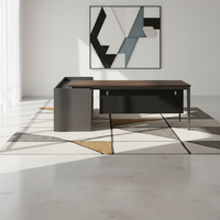 Bureau de direction en L élégant LIWEI, poste de travail exécutif moderne et minimaliste, ensemble de table de bureau en mélamine avec buffet intégré