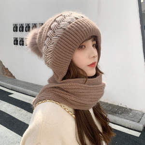 All'ingrosso autunno e <span class=keywords><strong>inverno</strong></span> moda donna nuova moda palla di lana artificiale lavorato a maglia cappello caldo cappello studente sciarpa Set - Product Image 4