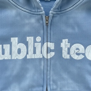 Custom High-End French Terry Acid Wash Heavyweight <b>Zip</b>-<b>Up</b> Streetwear Digital Printed Rhinestone Embellished Boxy Men's <b>Hoodie</b> - Product Image 2