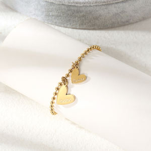 Bracelet avec breloque en acier inoxydable pour femmes, bijoux, 1 pièce, pour la fête des mères, perles cœur, maman et fille - Product Image 2