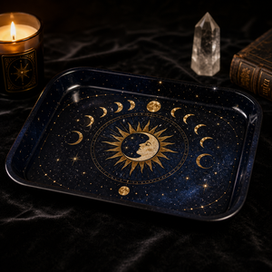 Bandeja Metálica Decorativa para Fumar Hierbas con Estampado de Sol y Luna Celestial - Product Image 2