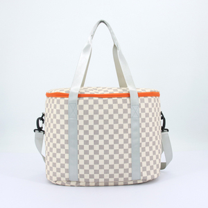 Customized Wholesale Portable Checkered Cool Beach Insulated Bag Pu Picnic Cooler Bag Large 20L Tote Cooler Box