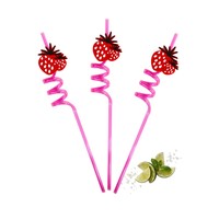 Plastic PET Crazy Straw met fruitdecoratie, multicolor, 6mm diameter, 26cm lengte, recyclebaar, party- & drinkrietje voor bubble tea
