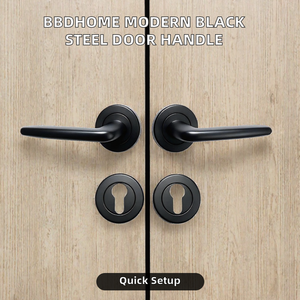 Black Mortise <b>Door</b> Handle Set Aluminum Lever Handle Interior <b>Door</b> <b>Lock</b> <b>Hardware</b> - Product Image 2