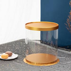 Boîte à gâteau ronde transparente avec couvercle et fond en papier couleur or, nouvelle arrivée Wanze Package, pour emballage de boulangerie - Product Image 3
