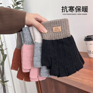 Half-Finger <b>Touchscreen</b> <b>Gloves</b> Woolen Fleece-Lined Warm Winter <b>Gloves</b> For Students Writing Sports Shopping Home Commuting - Product Image 4