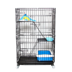 Plateformes et rampes pliables de luxe simples à 2 niveaux pour cage à chat, 73 cm, 2 portes, plateau coulissant, 4 roulettes, en métal massif, noir, blanc, bleu, boîte - Product Image 4