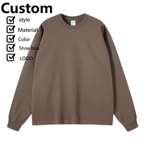 Logotipo personalizado 385 GSM 100% Camiseta de algodón Oversize Heavyweight Tee Cuello redondo Camisetas de manga larga para hombres - Product Image 4