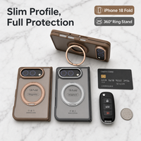 Étui magnétique pour iPhone 18 Fold avec support annulaire 360°, 8 couleurs, protection transparente de la charnière, antichoc, anti-rayures, coque fine