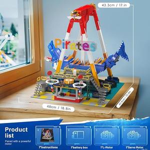 Kit de Construction <span class=keywords><strong>Bateau</strong></span> <span class=keywords><strong>Pirate</strong></span> 1922+ Pièces, Modèle de Parc d'Attractions avec <span class=keywords><strong>Bateau</strong></span> Balançoire en Forme de <span class=keywords><strong>Requin</strong></span> et Moteur, Jouets de Construction pour Décoration d'Intérieur - Product Image 6