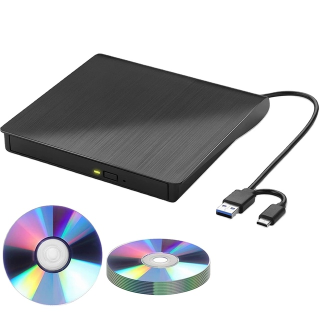 External CD DVD RW Drive 2 in 1 USB 3.0 Type-C Portable DVD CD ROM Optical Drive Player Reader Writer Burner for Laptop PC Mac