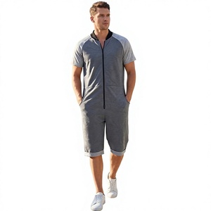 <b>Men</b> Short Sleeve Jumpsuit Two Way Zipper Lounge Romper Casual Shorts One Piece with Pockets made in Bangladesh manufactures - Product Image 1