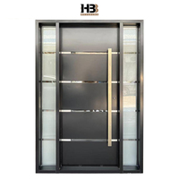 Portes de sécurité modernes en acier avec insert en verre noir pour villa, entrée principale extérieure de la maison