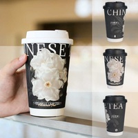 Gobelets en papier jetables à double paroi avec logo personnalisé, 90 mm, 500 ml, 700 ml, pour café chaud et thé, avec couvercles assortis, vente en gros