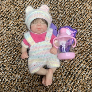 Mini Muñeca de Silicona de 8 Pulgadas, Bebé Niña Realista, Cabello Injertado a Mano <span class=keywords><strong>con</strong></span> Set de Accesorios para Alimentación - Product Image 1