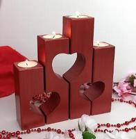 Porte-bougie carré en bois rouge pour la Saint-Valentin, Noël, mariage, table, porte-bougie en forme de cœur