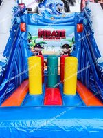 Toboggan aquatique gonflable double pour fête pirate, toboggan aquatique gonflable commercial avec piscine
