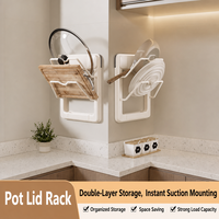 Support mural moderne en plastique pour couvercles de casseroles, à ventouse, double niveau, sans perçage, pour rangement de cuisine, gain de place