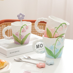 Tasse en céramique de luxe motif lys pour filles, idéale pour la maison, cadeau de Saint-Valentin pour petite amie, rentrée scolaire - Product Image 2