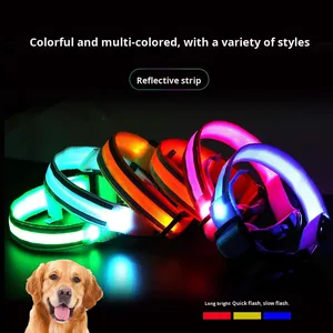 Có Thể Điều Chỉnh Nylon Con Chó Cổ Áo Đèn LED Bền Polyester Vật Nuôi Dây Xích Cho Đêm Đào Tạo Huỳnh Quang Phát Sáng Tóc An Toàn Nhấp Nháy - Product Image 2