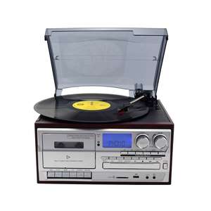 Système audio multifonction en bois rétro, tourne-disque vinyle, lecteur de CD, lecteur de cassette, radio FM BT, haut-parleur intégré pour la maison, cadeau - Product Image 1