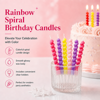 Bougies spirales multicolores arc-en-ciel pour décorations de gâteaux d'anniversaire, bougies torsadées pour fêtes avec supports, pour célébrations d'enfants et d'adultes, en gros