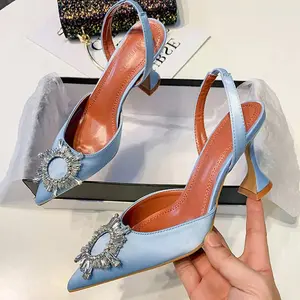 Zapatos De Mujer Elegante Dropshipping Luxe Rhinestone Diamond Kitten Slingback Sandalen Schoenen Vrouwen Hak Voor Dames