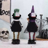 Décoration d'Halloween chat mignon et effrayant, 2 figurines de sorcière en peluche avec LED multicolores pour cadeaux