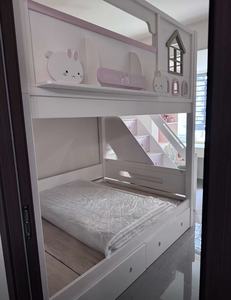 <span class=keywords><strong>Lit</strong></span> superposé moderne JS en bois massif rose pour enfant avec toboggan, escalier, armoire avec rangement et double tiroir pour usage domestique et hôtelier - Product Image 2