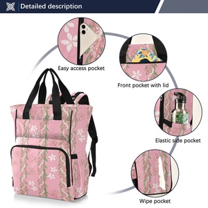 Mochila Pañalera para Bebé Aloha Collection, Diseño Personalizado Hawaiano, Flor de Puakenikeni Rosa, Impermeable, Bolsa de Viaje para Mamá - Product Image 2