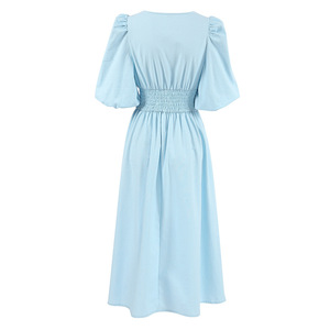 <span class=keywords><strong>Abito</strong></span> Casual a maniche a sbuffo a vita alta da donna in cotone e <span class=keywords><strong>lino</strong></span> <span class=keywords><strong>azzurro</strong></span> chiaro - Product Image 6