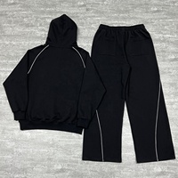Ensemble de survêtement unisexe réfléchissant ample en coton épais, sweat-shirt et pantalon de survêtement, streetwear, survêtement oversize, sweat-shirts vierges pour hommes