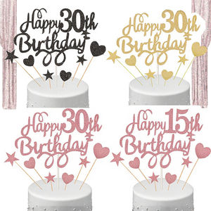 Decoraciones para fiesta <span class=keywords><strong>de</strong></span> cumpleaños Papel con purpurina <span class=keywords><strong>de</strong></span> oro rosa <span class=keywords><strong>Pastel</strong></span> <span class=keywords><strong>de</strong></span> feliz cumpleaños y Cupcake Topper Stick para 15th 16th 18th 21st 25th 30th - Product Image 3