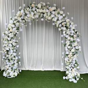 Cirkel Wit Roze Bloemen Toegangspoort Trouwkraam Bloemstuk Achtergrond Bruiloft Bloemenboog - Product Image 5