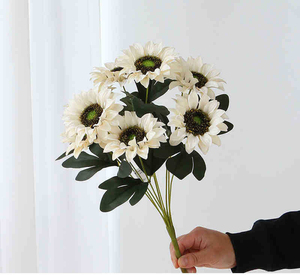 Venta caliente hermosa 9 cabezas otoño color artificial girasol ramo hogar boda Navidad Decoración - Product Image 5