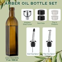 Distributeur d'huile d'olive en verre de 17 oz, bouteille à vinaigre avec bec verseur en acier inoxydable, entonnoir, carafe à huile d'olive pour la cuisine