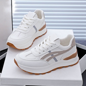 Xuanhui Nouveau Design Baskets Décontractées Blanches Style Coréen pour Femme, Chaussures de Marche à <span class=keywords><strong>Plateforme</strong></span> avec Rayures Orange, Semelle Épaisse de 4 cm - Product Image 2