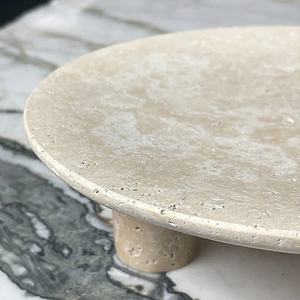 Frutero Redondo de 3 Patas con MOQ Bajo, Bandeja de Mármol Natural para Guardar Dulces, Bandejas Nórdicas de Piedra Travertino para la Entrada, Decoración de Cuenco de Piedra - Product Image 2