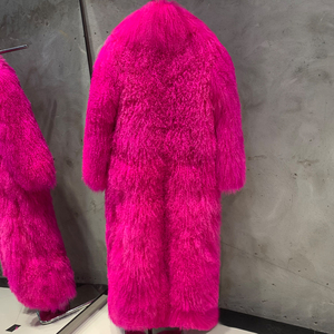 Cappotto di pelliccia di vera mongolia lungo cappotto di pelliccia di pecora rosa caldo lungo da <span class=keywords><strong>donna</strong></span> - Product Image 2