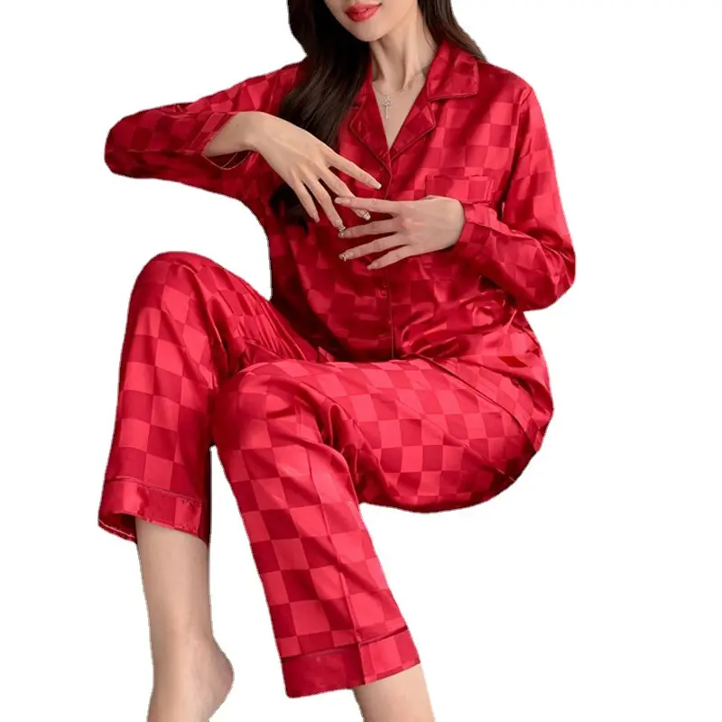 New Fashion Satin Women's Sleepwear Plus Size 4XL Long Sleeve Home Clothes Ice Silk Pajamas