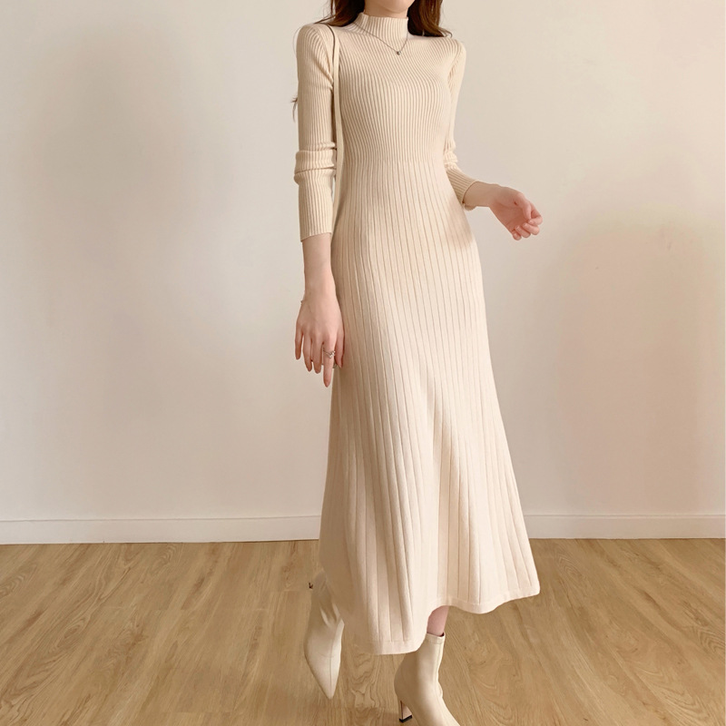 ladies sweater dresses sale MRULIC dresses for women 2022 Trendy Womens Sweater Dress O Neck Long  Sleeve Solid Knitted DressesWomen's Sweater Dress Brown + L